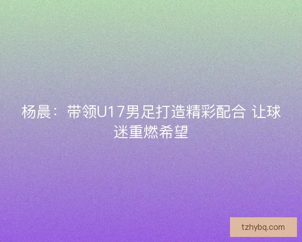杨晨：带领U17男足打造精彩配合 让球迷重燃希望